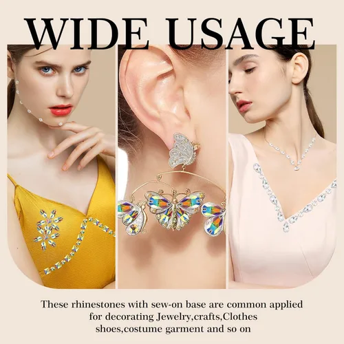 Vista 6 de 48 piezas de diamantes de imitación para coser, diamantes de imitación de cristal de formas mixtas con parte trasera plana, para coser en gemas
