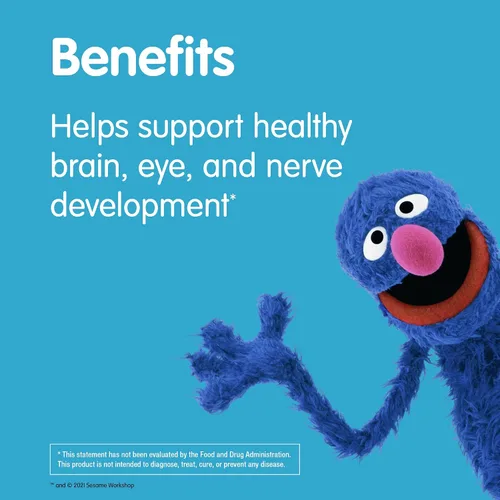 Vista 5 de Sesame Street Omega 3 gomitas para niños, 50 mg de omega-3 por gomita, suministro para 4 meses, sin regusto a pescado, suplemento sin mariscos