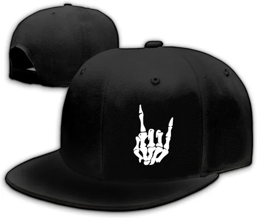Vista 10 de Sombreros Snapback para hombre, sombrero de calavera plana para niño, mochila a presión, gorra de béisbol, esqueleto de mano, color negro