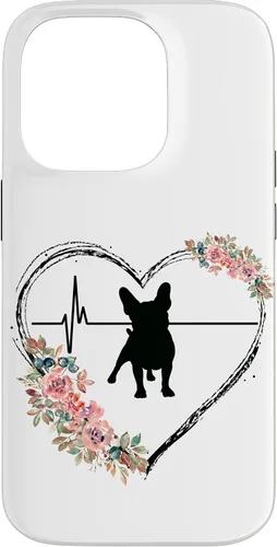Vista 17 de French Bulldog Heartbeat with Flowers On White Case for iPhone 17