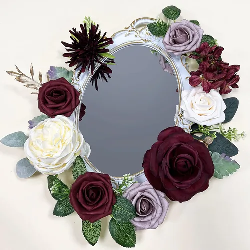 Vista 8 de ponatia Flores artificiales burdeos, combo de flores de boda para bricolaje, ramos de boda, centros de mesa, arreglos, fiestas, baby shower Borgoña