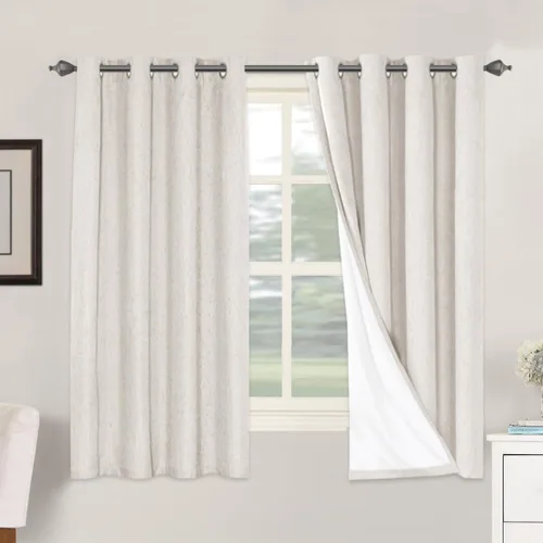 Vista 124 de H.VERSAILTEX Cortinas 100% opacas con aislamiento térmico, texturizadas, de lino, con bloqueo completo de calor y luz, para sala de estar y Negro