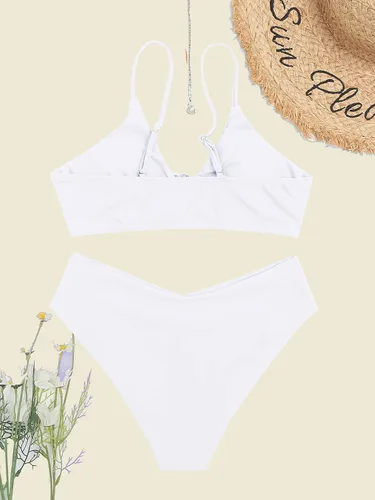 Vista 4 de SherryDC Conjunto de bikini para mujer, con corte sexy en V, de 2 piezas, con tirantes, de corte alto, traje de baño