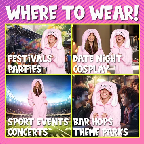 Vista 26 de Funziez! Mameluco de sherpa ajustado para adultos, disfraz de Halloween de animales, traje de cosplay de una pieza de felpa para mujeres y hombres