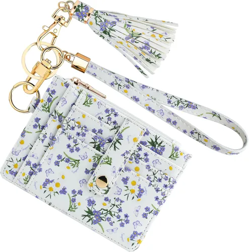 Vista 11 de KNGITRYI Billeteras pequeñas de pulsera para mujer RFID para tarjetas de crédito, cartera con llavero, cartera para tarjetas de crédito