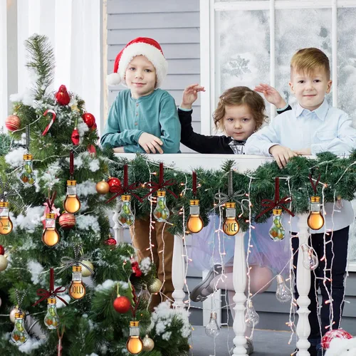 Vista 7 de Kajaia 12 bolas de alcohol de Navidad, adornos de árbol rellenables de Navidad con calcomanías de cinta de cuadros de búfalo, adornos de plástico