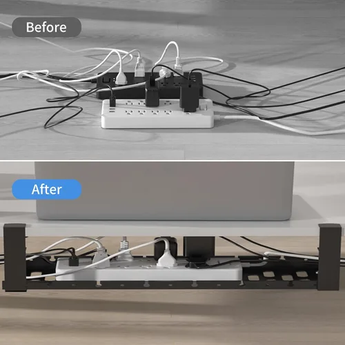 Vista 2 de Bandeja de gestión de cables extensible de 31 pulgadas para debajo del escritorio, bandeja de gestión de cables de metal debajo del escritorio