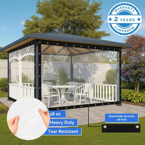 Vista 4 de Covers & all Lona Transparente de Servicio Pesado Impermeable, Lona Transparente de 20 mil con Ojales, Lona para Exteriores para Cubiertas de Patio