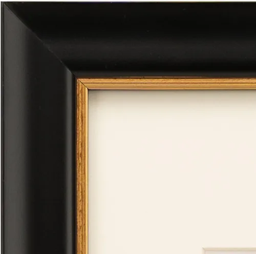 Vista 6 de Marco de Fotos Vintage Neutro Negro de 8x8 pulgadas, Perfil de Madera Maciza Pintado a Mano y Borde de Lámina Dorada Metálica Antigua, Con Paspartú