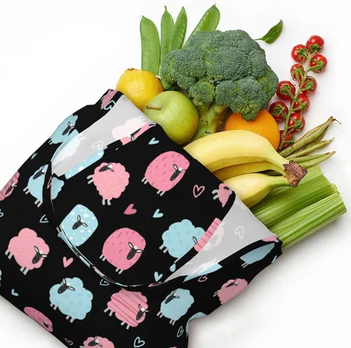 Vista 6 de WOAIDY Bolsas de comestibles reutilizables, 50 libras plegables y duraderas bolsas de compras con asas grandes y lavables