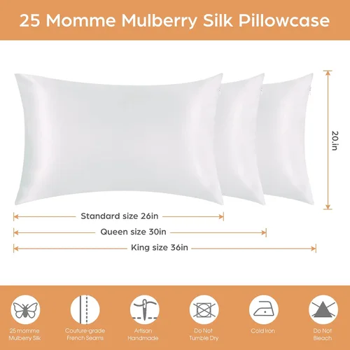 Vista 7 de Funda de almohada de seda para cabello y piel, paquete de 2 fundas de almohada 100% seda de morera 25 momme, 600 hilos, fundas de almohada de seda