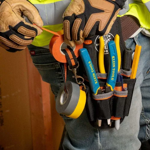 Vista 6 de Klein Tools 5240 Bolso para herramientas Tradesman Pro, con 9 bolsillos, cordón adhesivo, bucle de túnel de 2 pulgadas, excelente funda