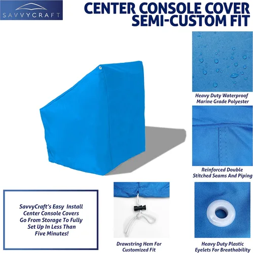 Vista 2 de SavvyCraft Cubierta impermeable para consola central de barco, cubierta de timón de poliéster de grado marino 600D de servicio pesado para consola