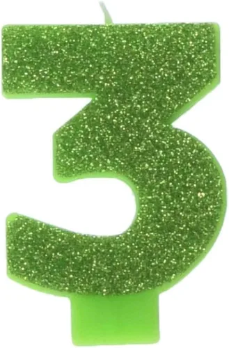 Vista 4 de Caribbean Blue # 0 cumpleaños Glitter 3.25" Vela