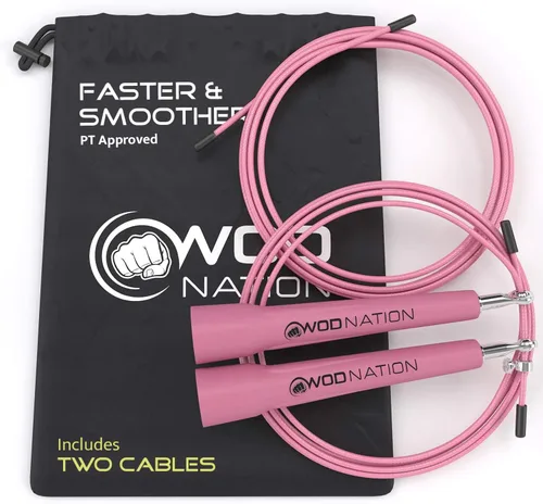 Vista 7 de WOD Nation Cuerda de saltar de velocidad ajustable para hombres, mujeres y niños - Cuerda de saltar de fitness ultrarrápida perfecta para boxeo
