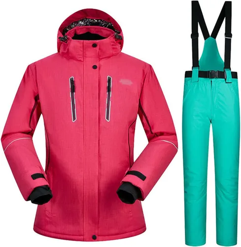 Vista 5 de Conjunto de chaquetas y pantalones de esquí para mujer, invierno al aire libre, talla grande, trajes de esquí cálidos con capucha, trajes de nieve E