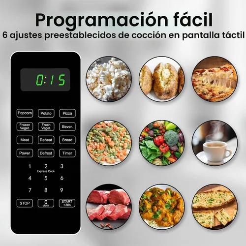 Vista 4 de Encimera de microondas pequeña de 0.7 pies cúbicos con pantalla digital, microondas de 700 vatios negro tiene 10 niveles de potencia y función