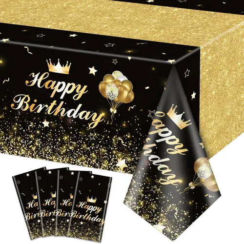 Vista 12 de 4 manteles de fiesta de feliz cumpleaños, color negro y azul, decoración de fiesta de color azul y negro, mantel rectangular de plástico para niños