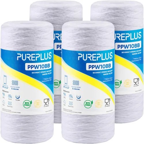 Vista 15 de PUREPLUS 1 Micron 10 x 4.5 Whole House String Wound Sediment Filter for Well Water, Replacement Cartridge for 84637, WPX5BB97P, PC10, CW5-BBS