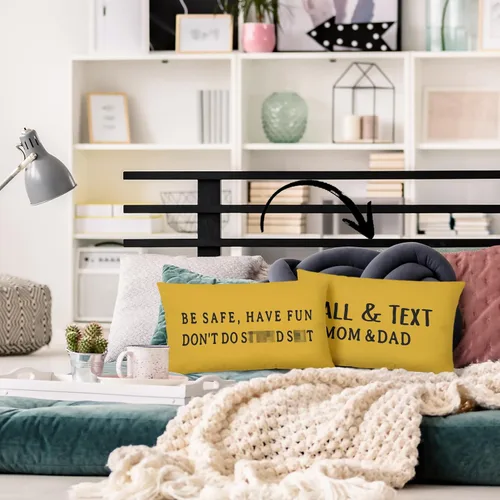 Vista 25 de Mingnei Funda de almohada con texto en inglés "Call Your Mom", divertida funda de almohada reversible decorativa de 12 x 20 pulgadas, regalos