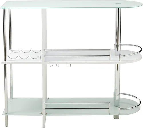 Vista 4 de Kings Brand Furniture - Mesa de bar con dos estantes de vidrio templado, blanco y cromado
