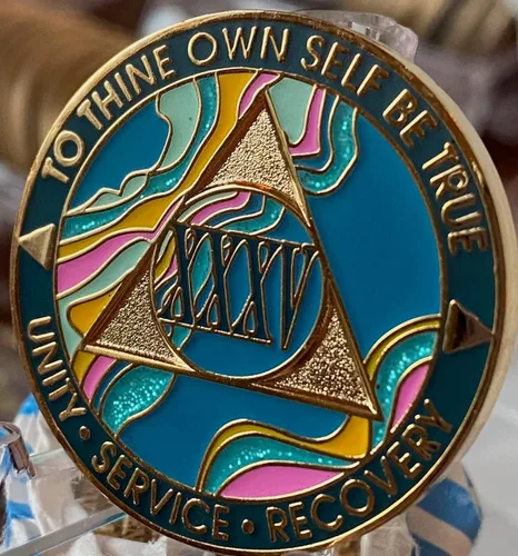 Vista 3 de Medallón AA de 35 años elegante mármol tahiti verde azulado y oro rosa plateado chip