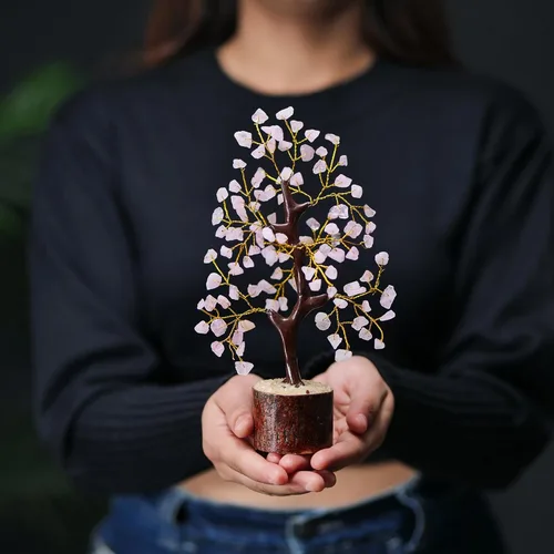 Vista 3 de NARIBABU Árbol de cuarzo rosa, cristales y piedras curativas, árbol de la vida de cristal, decoración de oficina en casa rosa, regalos de cumpleaños