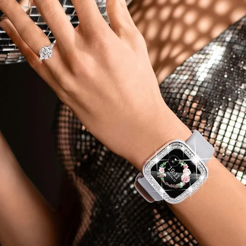 Vista 5 de Fullife Paquete de 10 Parachoques de TPU para Fitbit Versa 2, Fundas de Cristal con Diamantes Brillantes HD, Funda Protectora Completa, Resistente a