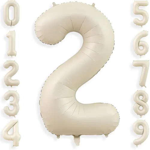 Vista 10 de Globos de 1 globo de color blanco crema de 40 pulgadas, globos grandes de número 1 de helio, globos grandes de aluminio de cumpleaños para niños