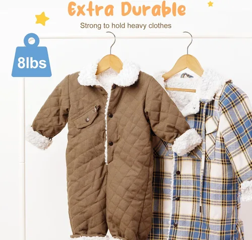 Vista 3 de HOUSE DAY Perchas de madera para el armario, paquete de 20 perchas de madera para ropa de bebé, percha de madera resistente con barra antideslizante