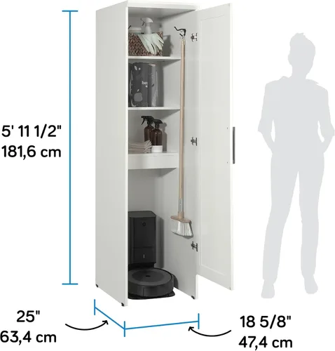 Vista 3 de Sauder Homeplus Robot - Armario de almacenamiento para despensa de cocina, puerta individual con estantes ajustables, en blanco suave