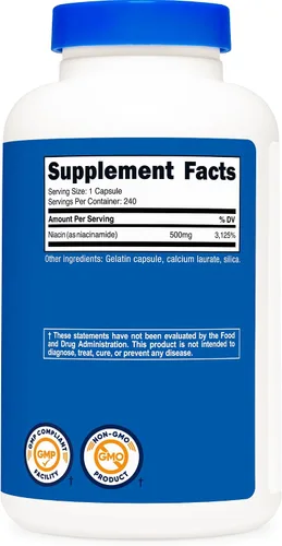 Vista 4 de Nutricost Niacinamida (vitamina B3) 500 mg, 240 cápsulas, sin OMG, sin gluten, sin enjuague vitamina B3