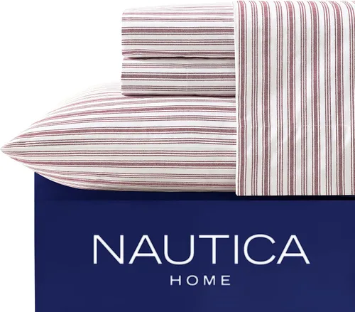 Vista 20 de Nautica - Sábanas, juego de ropa de cama de percal de algodón con funda de almohada a juego, vigorizante y fresco, bolsillo profundo