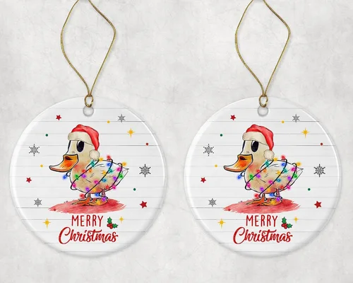 Vista 3 de Merry Christmas Duck Ornament, 2023 Christmas Ornament, Duck Christmas Light Ornament, Kids Christmas Ornament, Animal Christmas Ornament Printed on