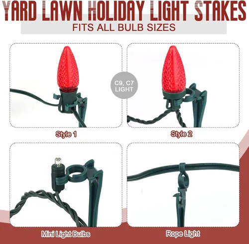 Vista 6 de Estacas de Luces Navideñas de 10 Pulgadas Universales para Patio y Césped, Estacas de Luces Navideñas C7 C9, Estacas de Tierra para Soportes