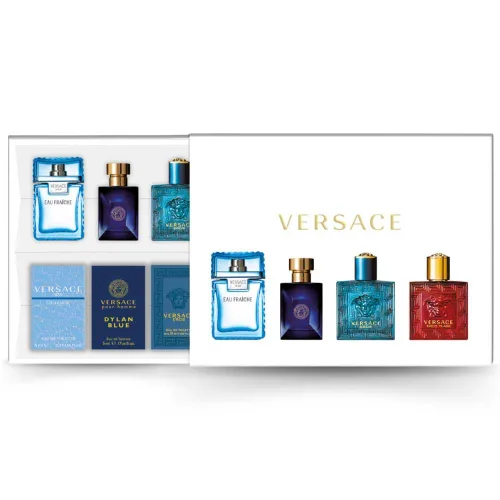 Vista 2 de Conjunto de Miniaturas Versace para Hombres 4x5ml - Versace Eros, Eros Flame, Dylan Blue, Eau Fraiche - Set de regalo de mini perfume para él