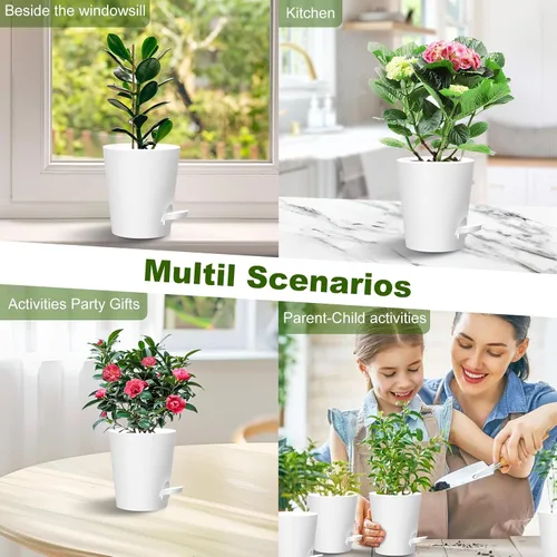 Vista 6 de Macetas de riego automático, macetas de 4 pulgadas con múltiples agujeros de drenaje de malla, macetas pequeñas para plantas y flores de jardín