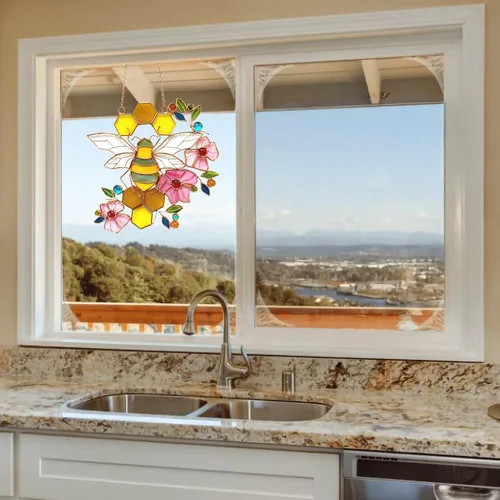 Vista 4 de Adorno de abeja, atrapasoles de vidrieras para ventanas, regalos para madres de Beelovers