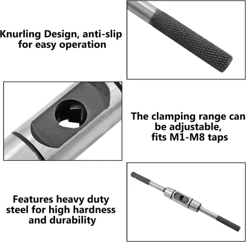 Vista 4 de Mango de llave de grifo ajustable, para grifos métricos M1-M8, herramienta de mano de roscado, escariador de grifo, 7.087 in/7 de longitud