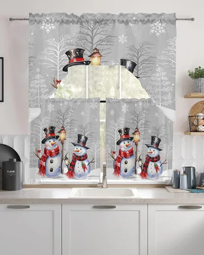 Vista 9 de Muñeco de nieve, cenefa de cocina, cenefa con bolsillo para barra, paneles de cortina para dormitorio, sala de estar, baño, cafetería, ventanas