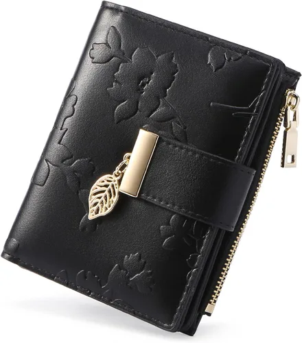 Vista 9 de yiijay Billetera pequeña para mujer, con bloqueo RFID, de piel, plegable, tarjetero para tarjetas de crédito para mujeres, cartera compacta