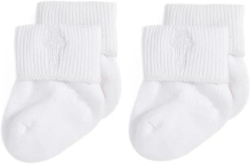 Vista 3 de EPEIUS Calcetines de bautizo para bebés, niñas y niños, calcetines de bautismo con cruz, recién nacidos, niños pequeños