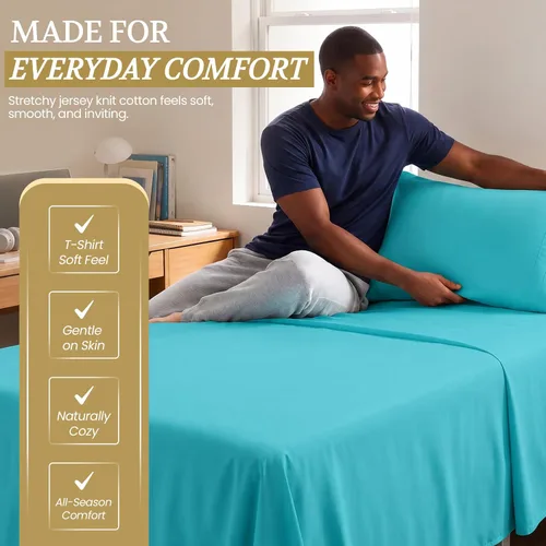 Vista 5 de Juego de sábanas Crescent Bedding de 100% algodón, extralargas, suaves y cómodas para cama de dos plazas Aqua Blue