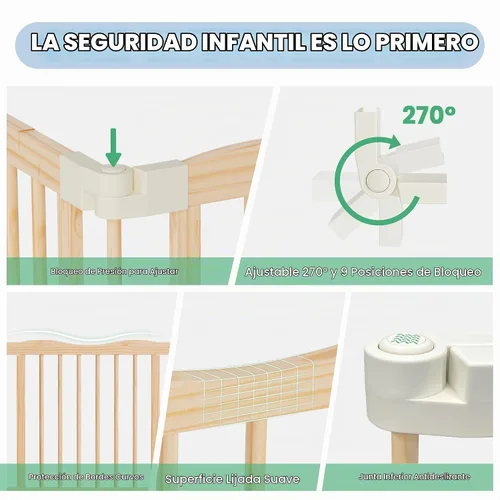 Vista 5 de Corralito de madera plegable, natural, 30 x 30 x 24 pulgadas