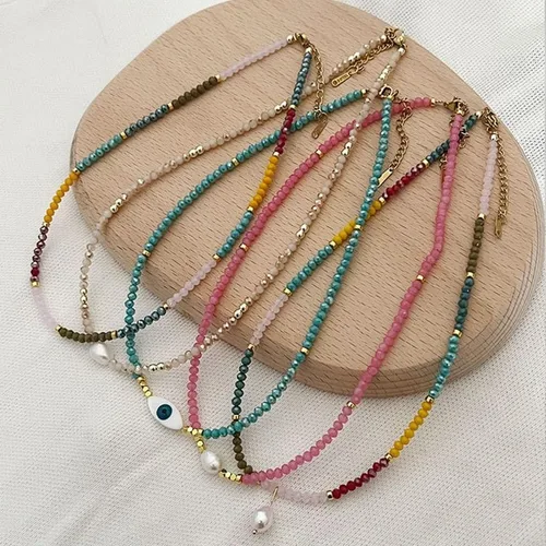 Vista 8 de Collares de cuentas de colores para mujer, collar de cuentas de cristal, collares de playa, collares bohemios para mujer, gargantilla de cuentas