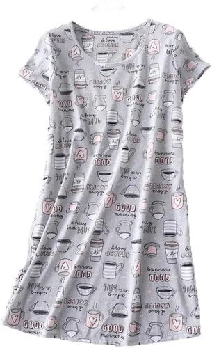 Vista 4 de PNAEONG Paquete de 3 camisones de algodón para mujer, ropa de dormir de manga corta, camisa casual con estampado
