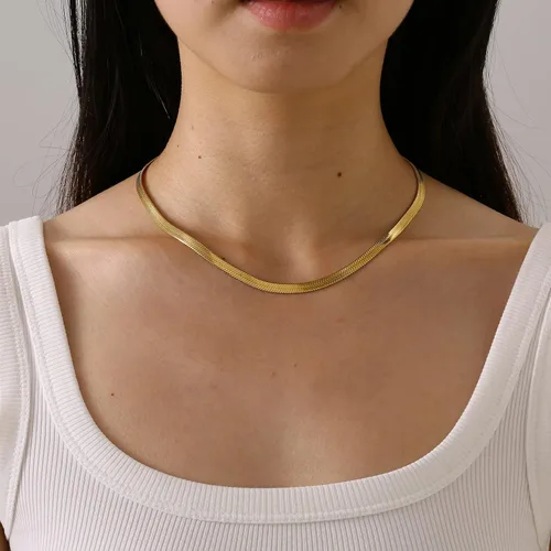 Vista 2 de Delicado collar de cadena para mujer, chapado en oro de 18 quilates, gargantilla de disco de moneda, collar simple de cadena trenzada con cuentas