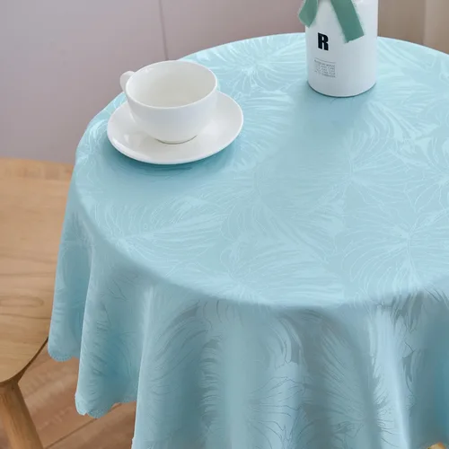 Vista 9 de Mantel Redondo Aqua Jacquard Pequeño de 40 Pulgadas, Manteles para Mesas de hasta 26" de Diámetro, Impermeable, Lavable, Sin Arrugas, Tela Suave