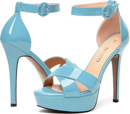 Vista 132 de MODENCOCO Sandalias de boda con correa de tobillo sexy para mujer, con plataforma y puntera abierta, tacón de aguja y tacón alto, zapatos de vestir