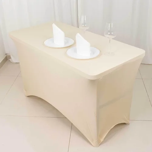 Vista 3 de Efavormart - Mantel rectangular de elastano elástico beige de 4 pies